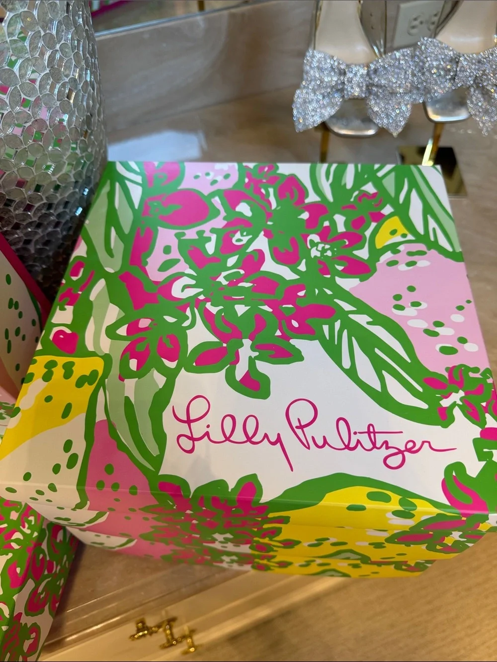 Lilly Pulitzer Set Of 5 Floral Gift Boxes In Pink, Yellow, And Green